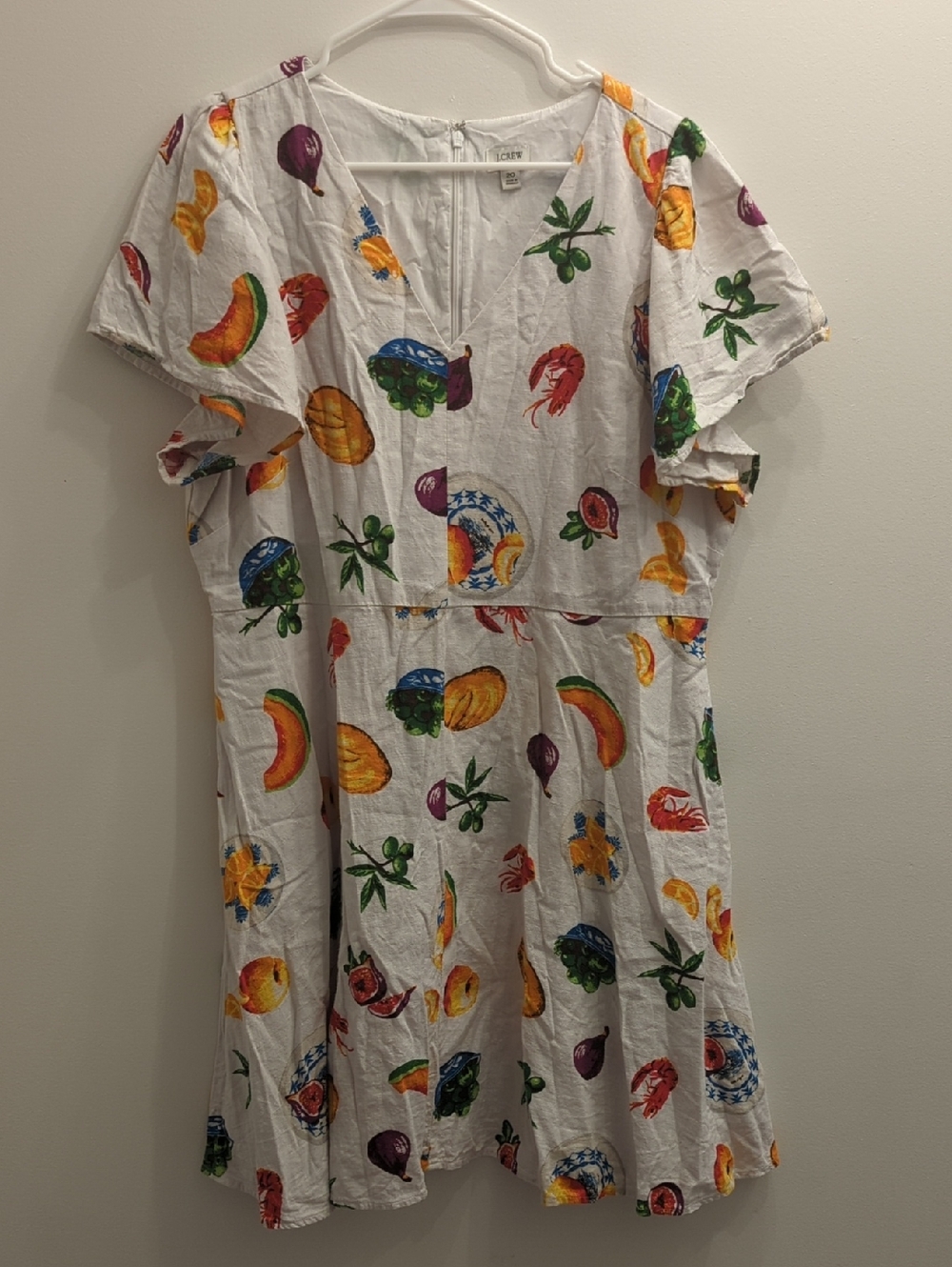 J. Crew White Dress with Fruit, Food, and Leaf Print